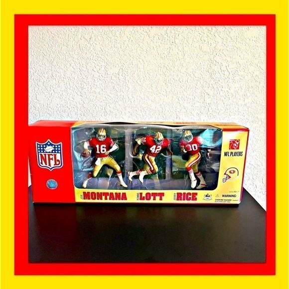 🏈NWT.AUTHENTIC SAN FRANCISCO 49ERS 3 PACK MCFARLANE(MONTANA, LOTT & RICE) (RED) - Picture 1 of 8